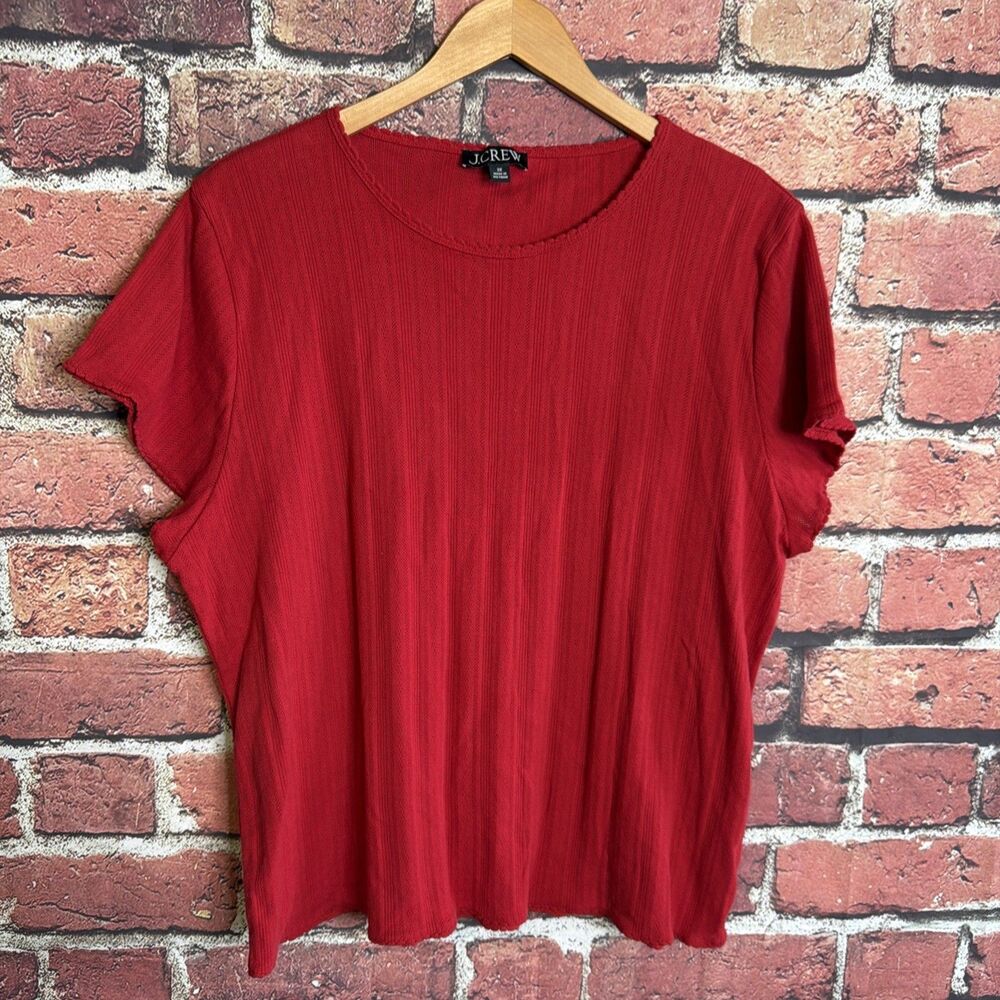 J Crew Women’s 3XL Short Sleeve Top Pointelle Stitch Sweet Red Plus Size